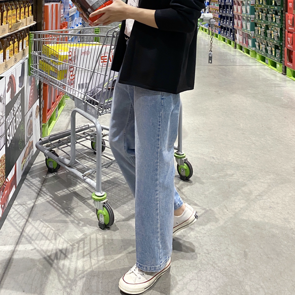 와이드 남자 연청바지 통 넓은 일자 통큰 청바지 - 상세 이미지 5