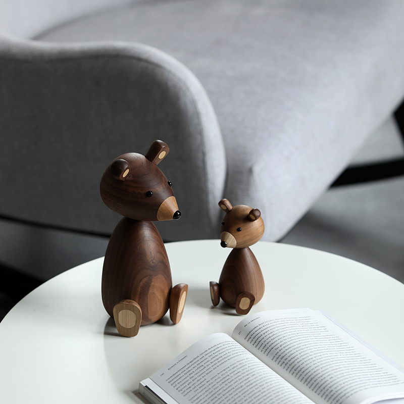 검은 곰 호두 원목 목각인형 우드토이 홈데코 집들이선물 S - 상세 이미지 4