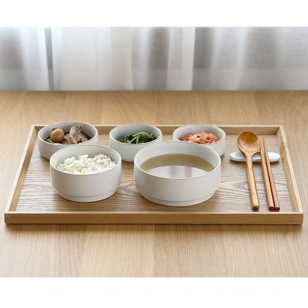 옳음 1인 식기세트 한식 비빔밥 가츠동 텐동 리조또 동치미 도자기 사기그릇 우드트레이 - 상세 이미지 2
