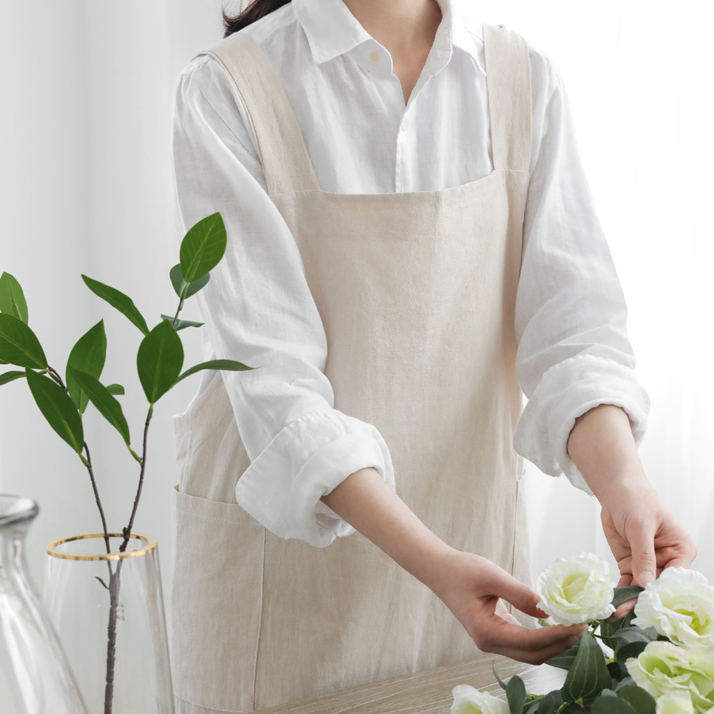 레이디 린넨 코튼 주머니 원피스 앞치마 북유럽 플로리스트 공방 카페
