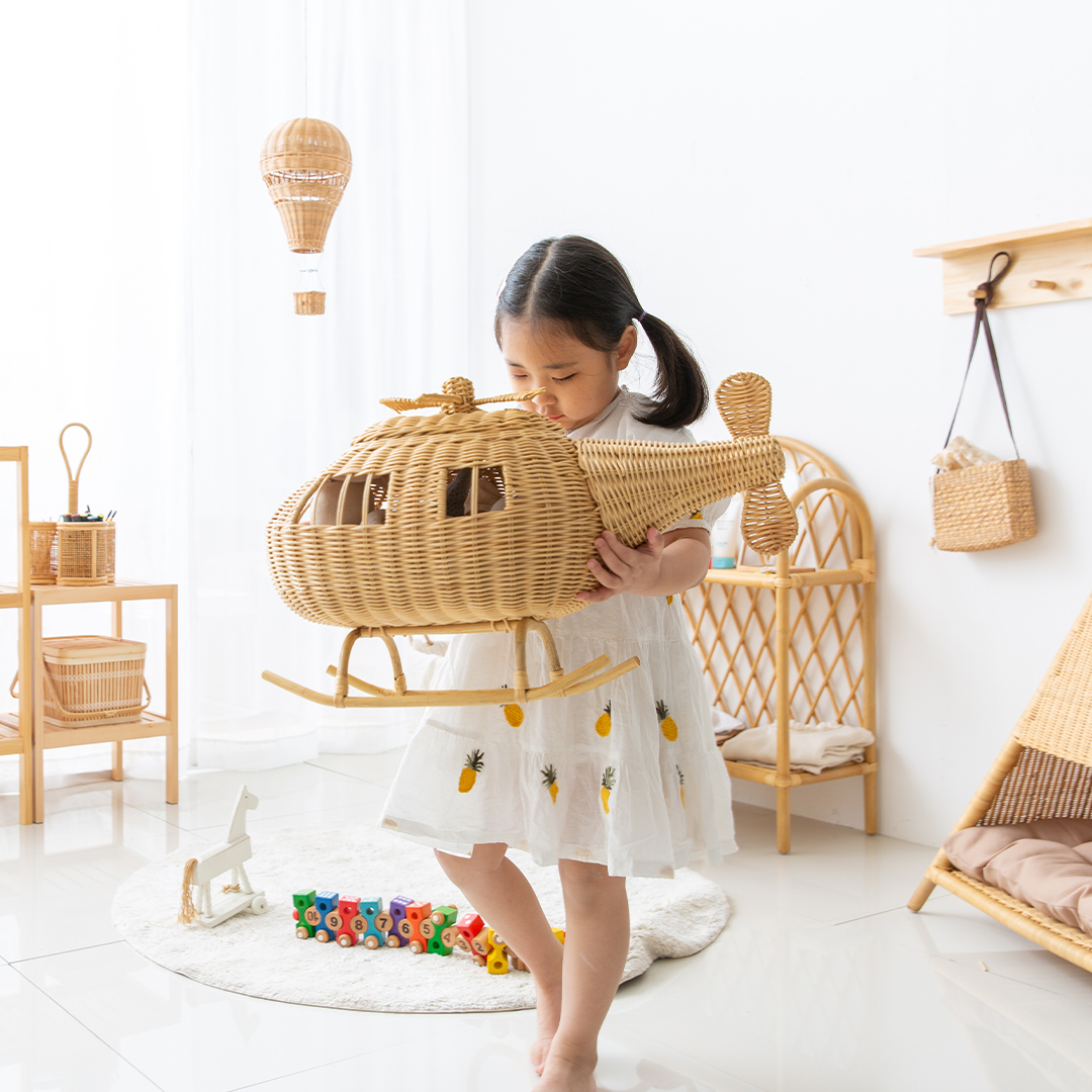 다다다 라탄수납함 원목소품 헬리콥터 장난감 인형 정리 수납 포토존 아이방