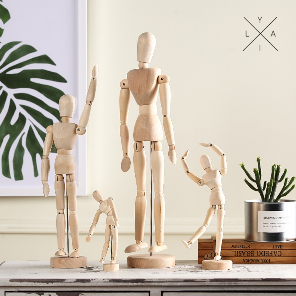 DDUNGK 데생 미술 장식 나무 구관 관절 목각 인형 소-14cm - 상세 이미지 2