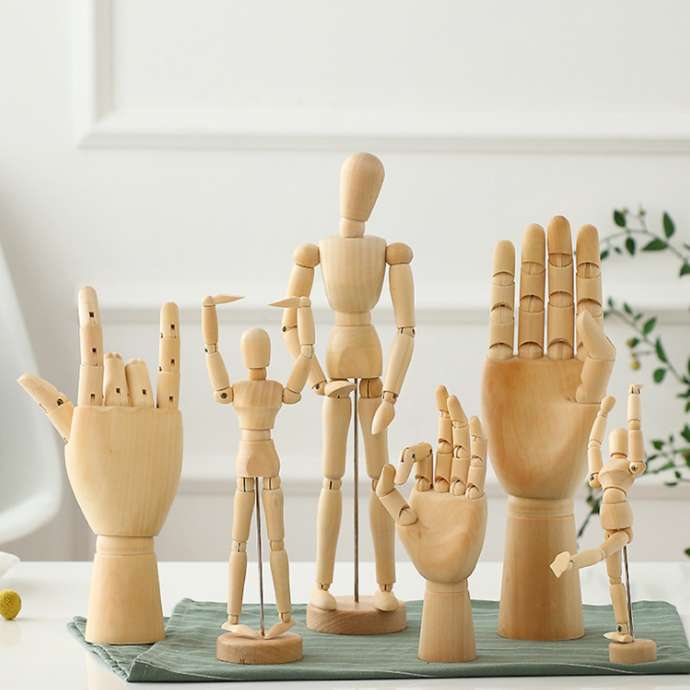 DDUNGK 데생 미술 장식 나무 구관 관절 목각 인형 소-14cm - 상품 이미지