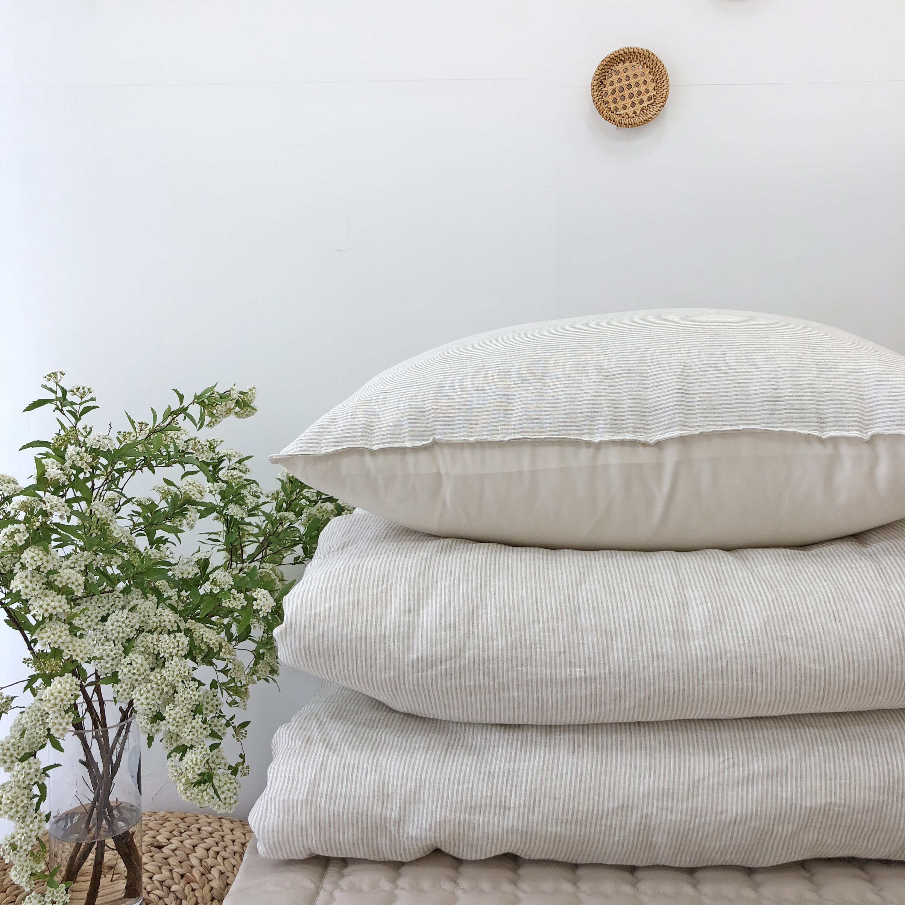 프리미엄 스트라이프 워싱 린넨 순면 사계절 차렵이불 S/SS