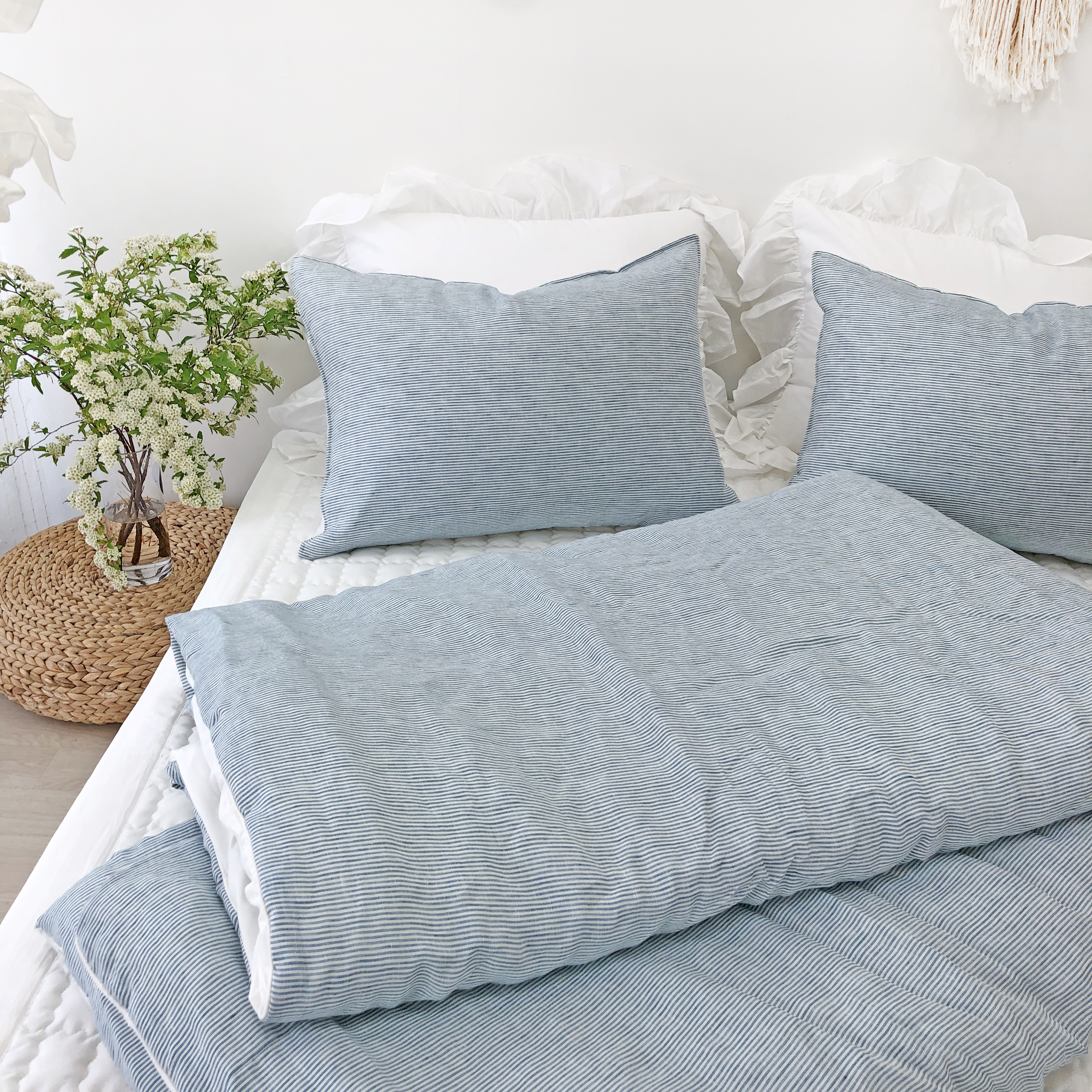 프리미엄 스트라이프 워싱 린넨 순면 사계절 차렵이불 S/SS