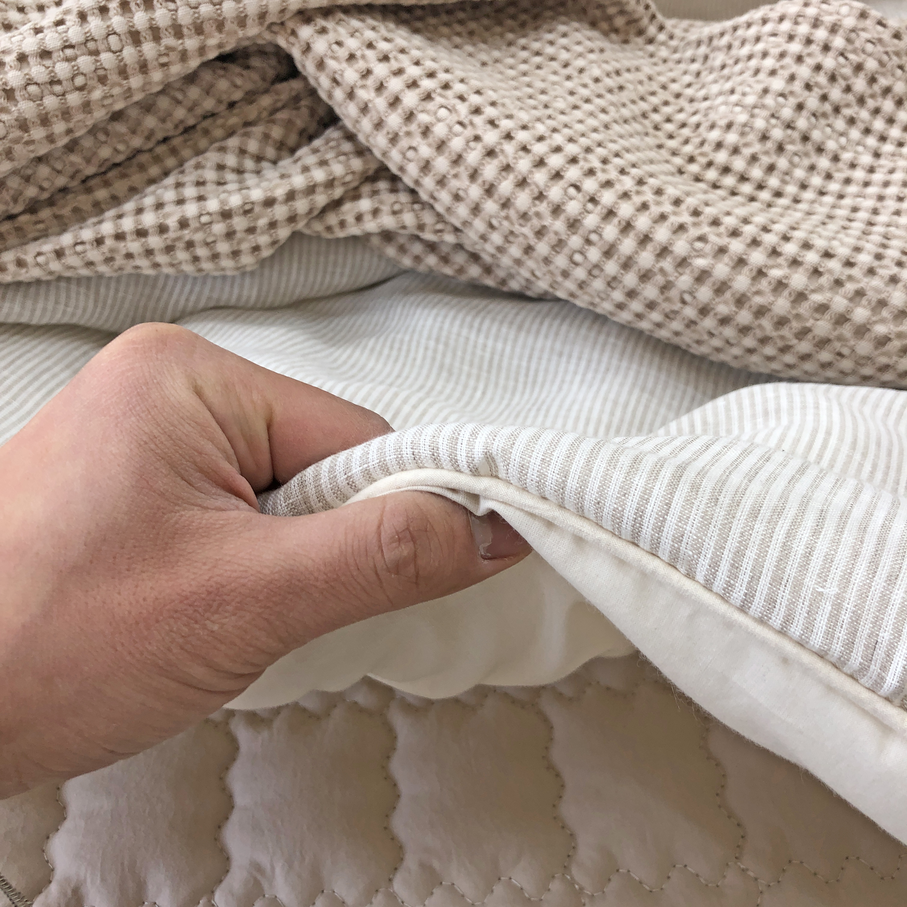 프리미엄 스트라이프 워싱 린넨 순면 사계절 차렵이불 S/SS