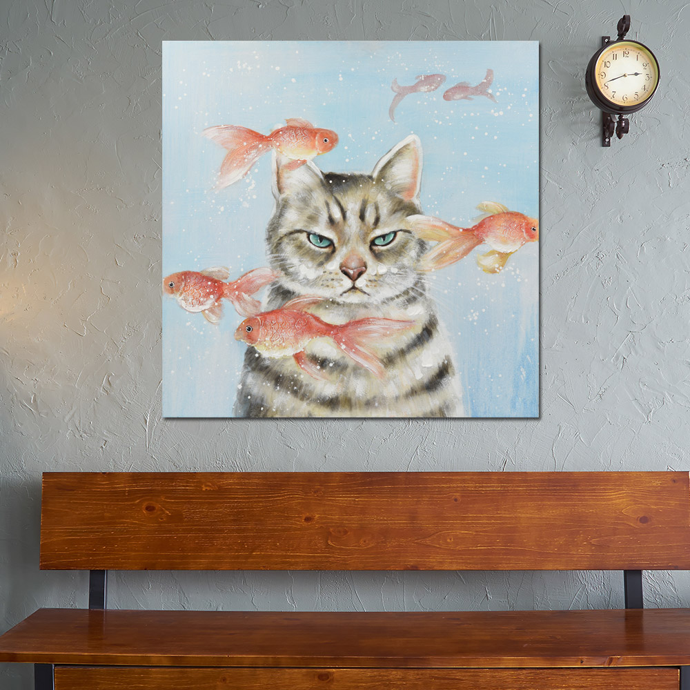 실내 인테리어 고양이 그림액자 (70cmx70cm) - 상세 이미지 4