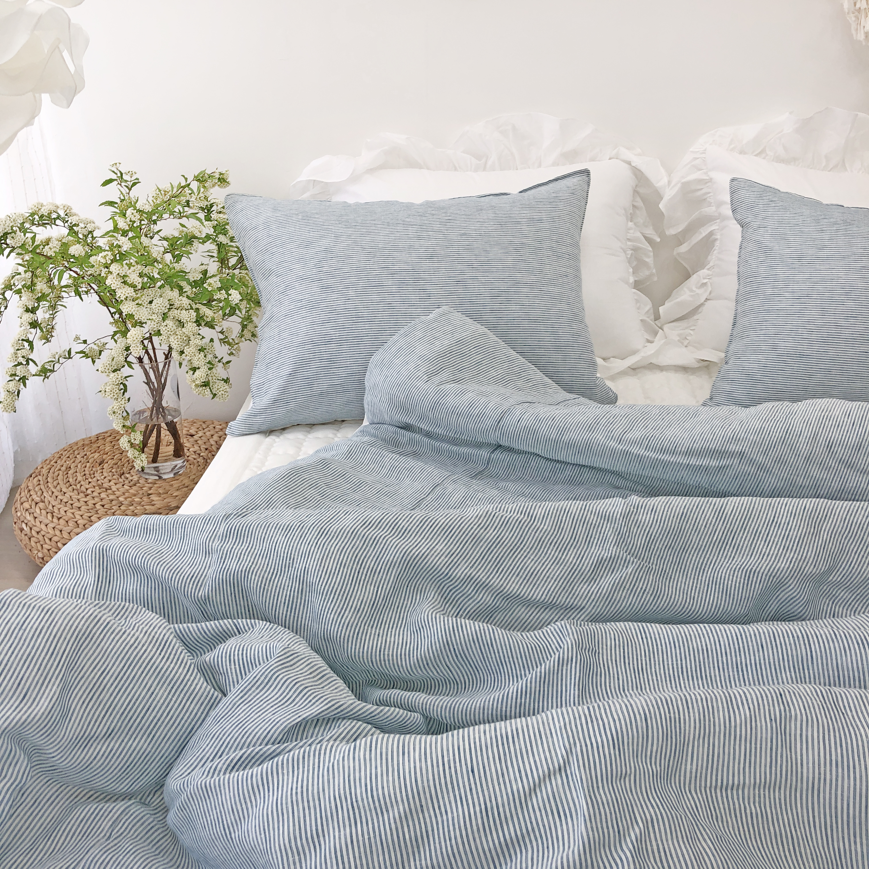 프리미엄 스트라이프 워싱 린넨 순면 사계절 차렵이불 S/SS