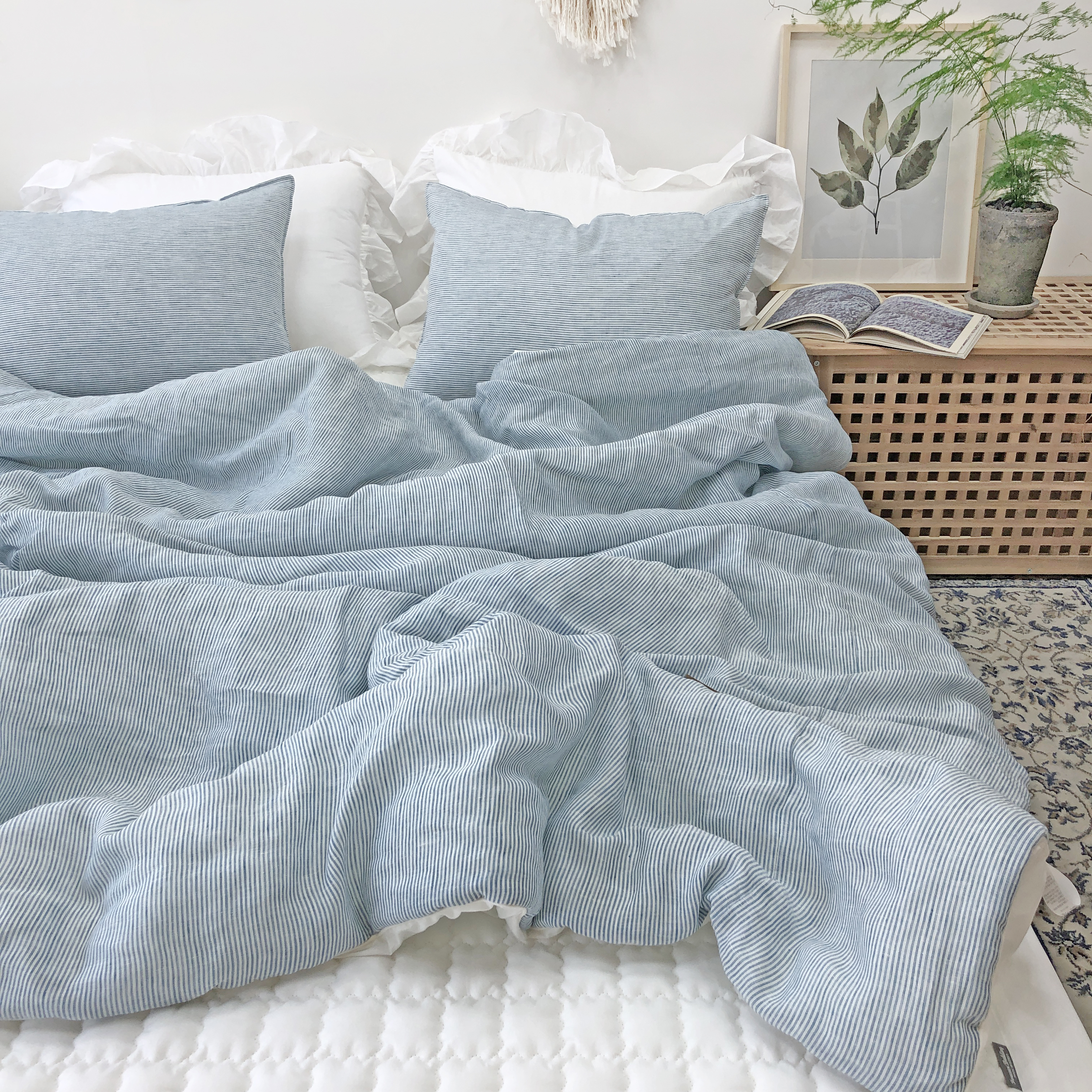 프리미엄 스트라이프 워싱 린넨 순면 사계절 차렵이불 S/SS