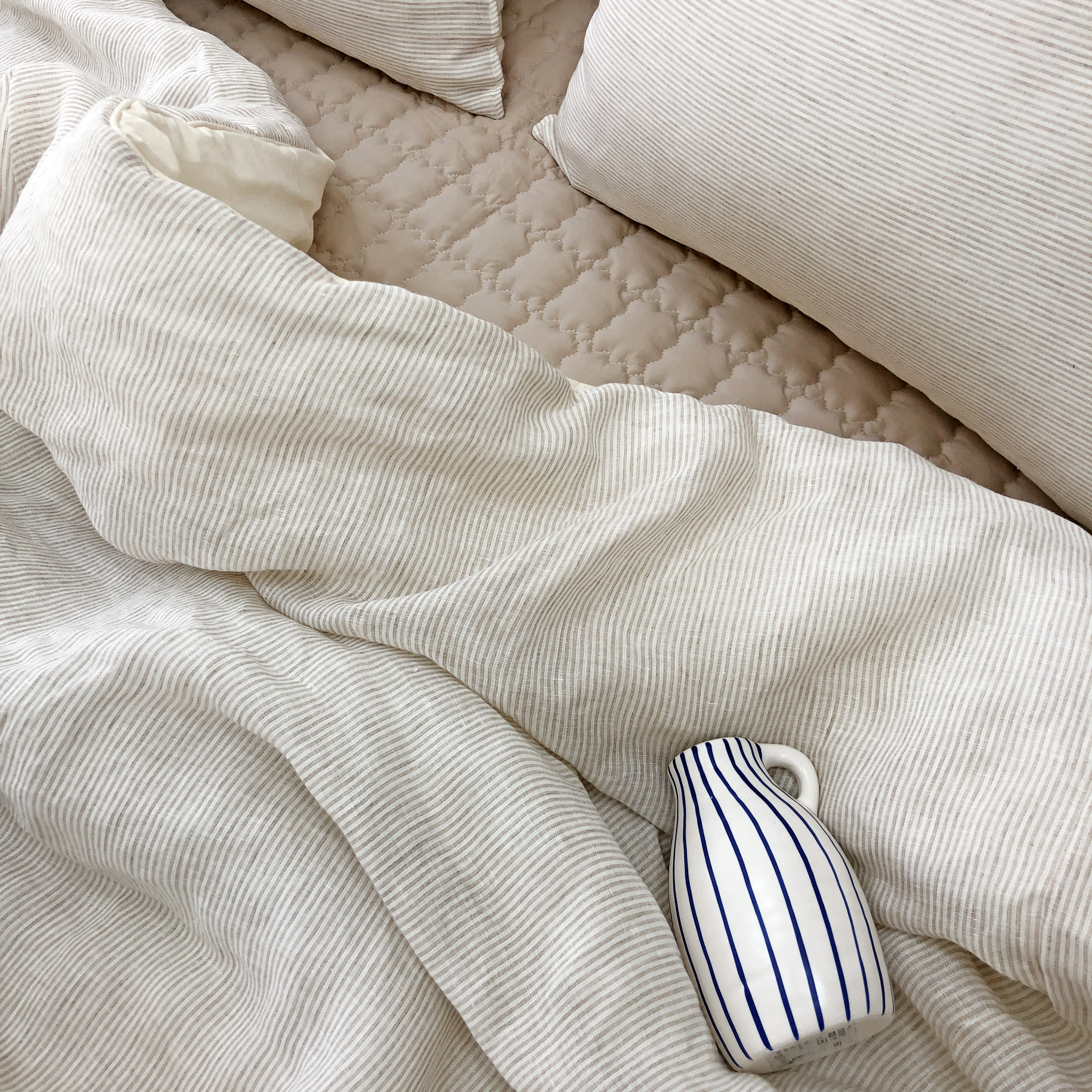 프리미엄 스트라이프 워싱 린넨 순면 사계절 차렵이불 S/SS