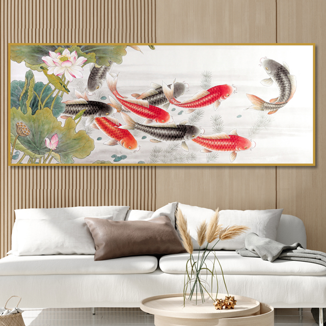 구어도 그림 풍수 돈들어오는 물고기 연꽃 생기 그림 액자 - 상품 이미지
