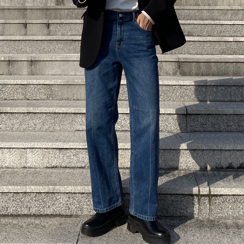 통 넓은 와이드 진청 중청 부츠컷 통큰 청바지 남자 - 메인 이미지