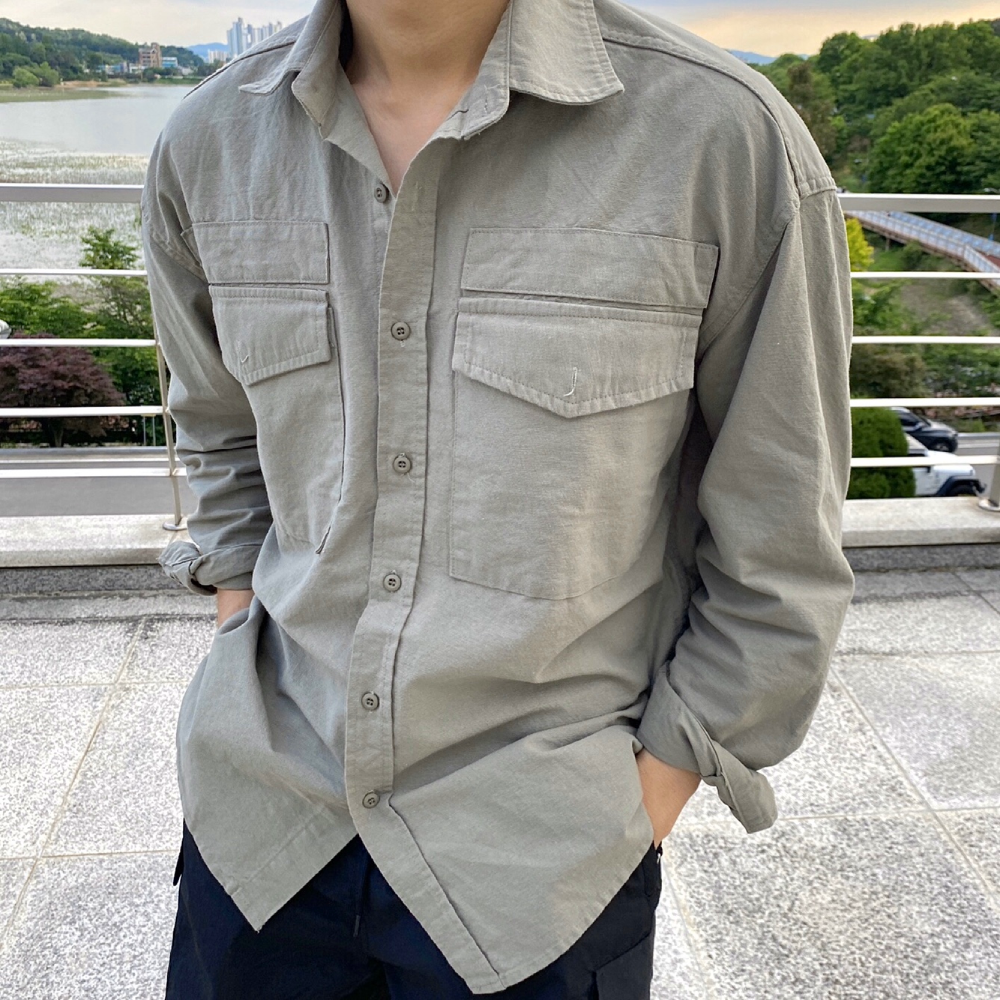 남자 오버핏 셔켓 캐쥬얼 셔츠 자켓 - 상세 이미지 3