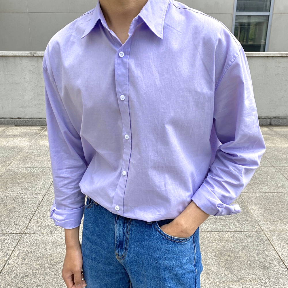 여름 오버핏 남자 연보라 셔츠 이미지 3