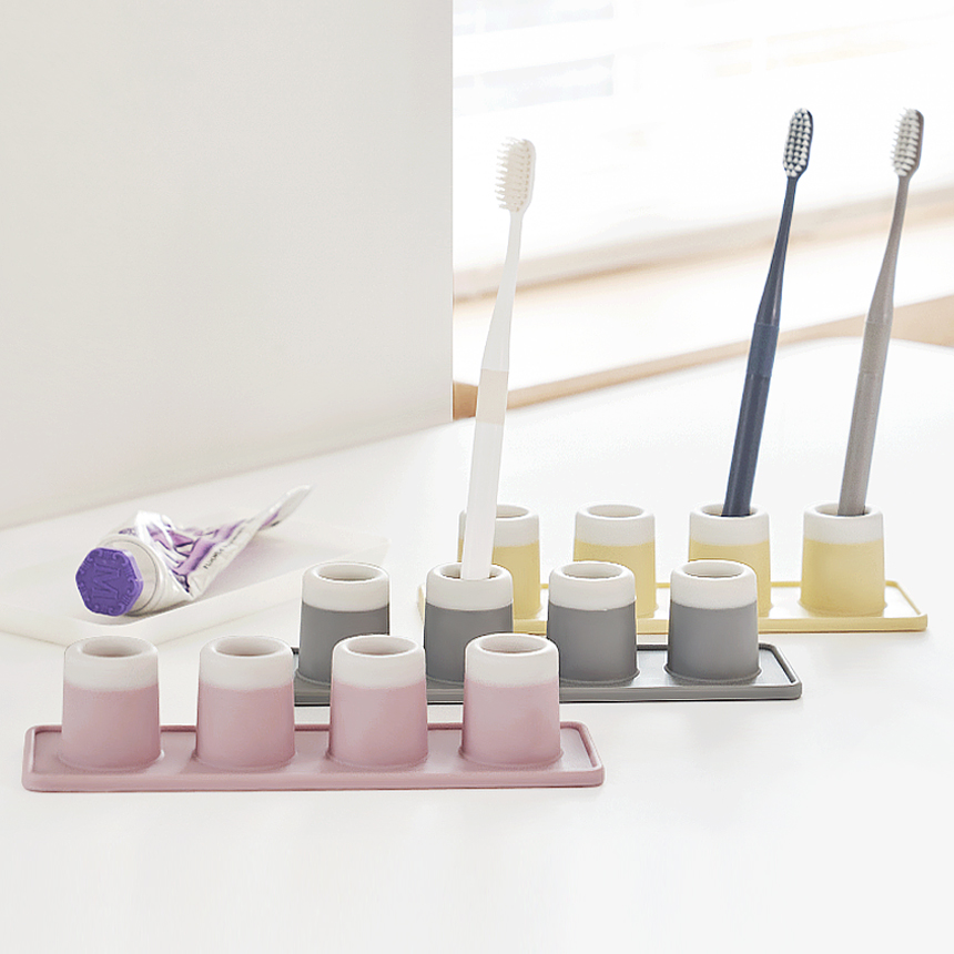 국산 항균 실리콘 4구 일체형 칫솔꽂이 다용도꽂이 면도기 거치대