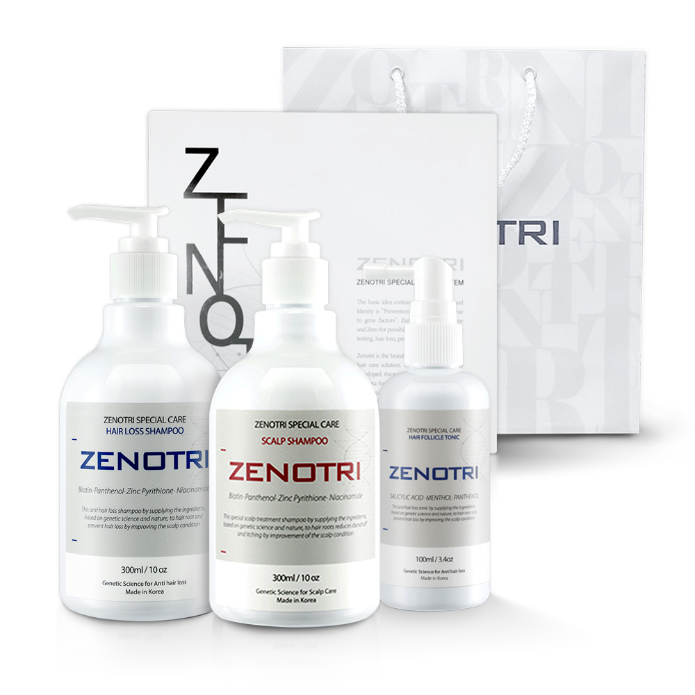 제노트리 비듬&탈모제로 기프트팩B(두피,모근샴푸300ml 1개씩, 모근토닉100ml 1개) - 상품 이미지