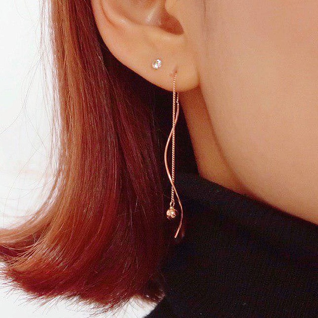 14K 웨이브 물결 드롭 귀걸이 골드 볼 롱 볼수록 매력 여자 친구 선물 생일 - 상품 이미지