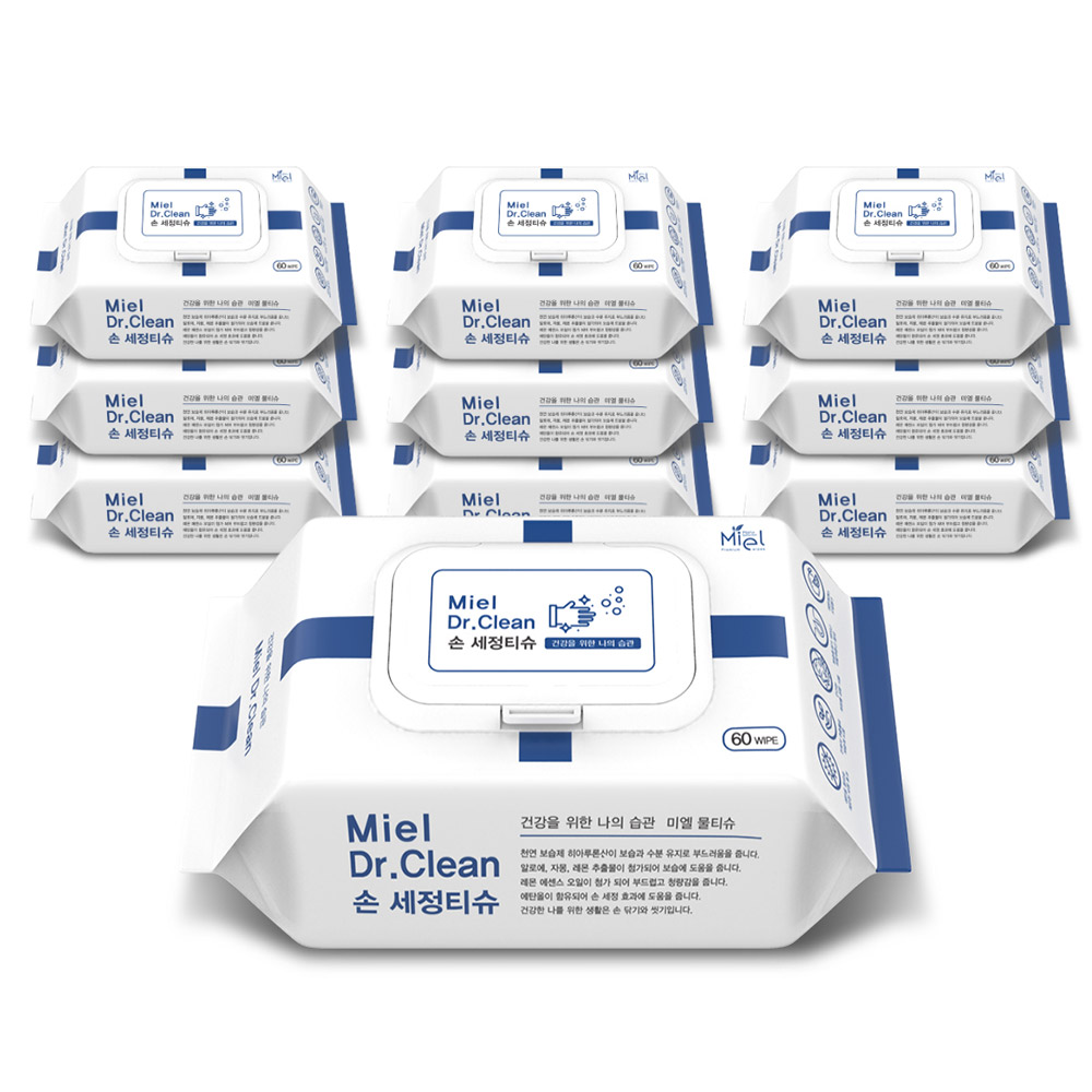 미엘 닥터크린 손 세정티슈 물티슈 60매 10팩