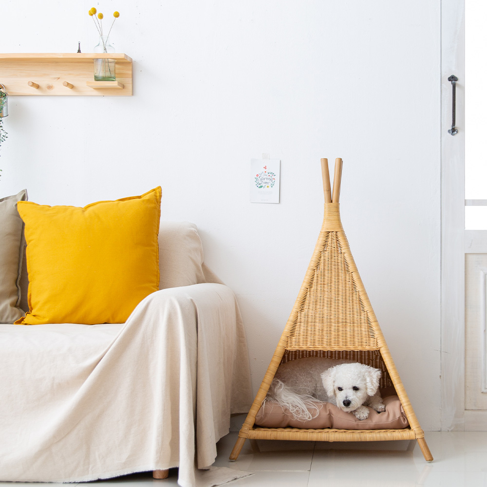 고양이숨숨집 라탄 인디언텐트형 실내용 애견 하우스