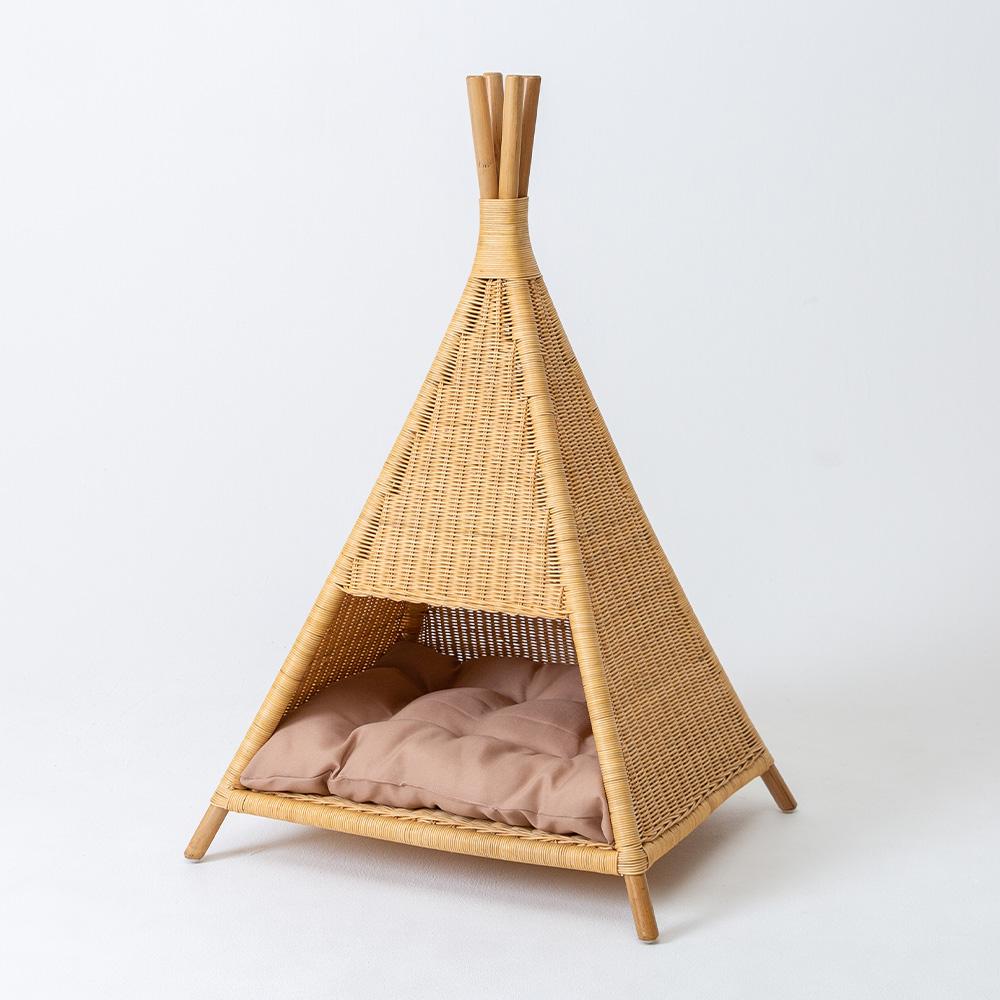 고양이숨숨집 라탄 인디언텐트형 실내용 애견 하우스