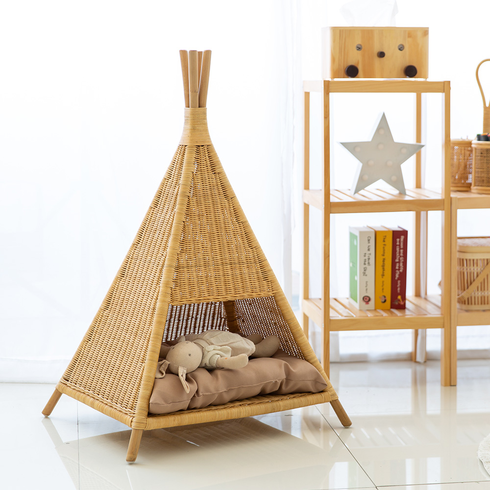 고양이숨숨집 라탄 인디언텐트형 실내용 애견 하우스