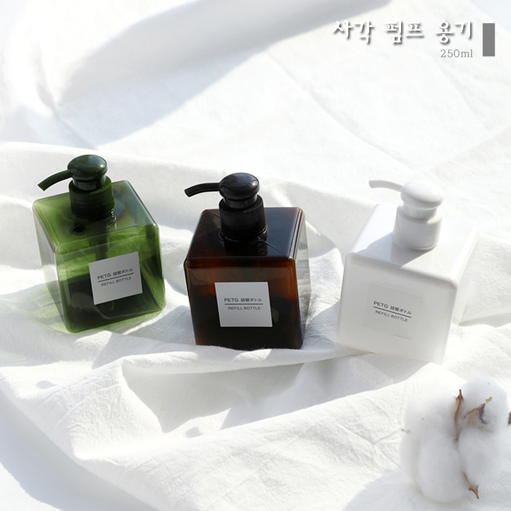 사각 펌프 용기 250ml / 화장품 리필 공병 디스펜서 로션 펌핑 샴푸 무지 - 상품 이미지