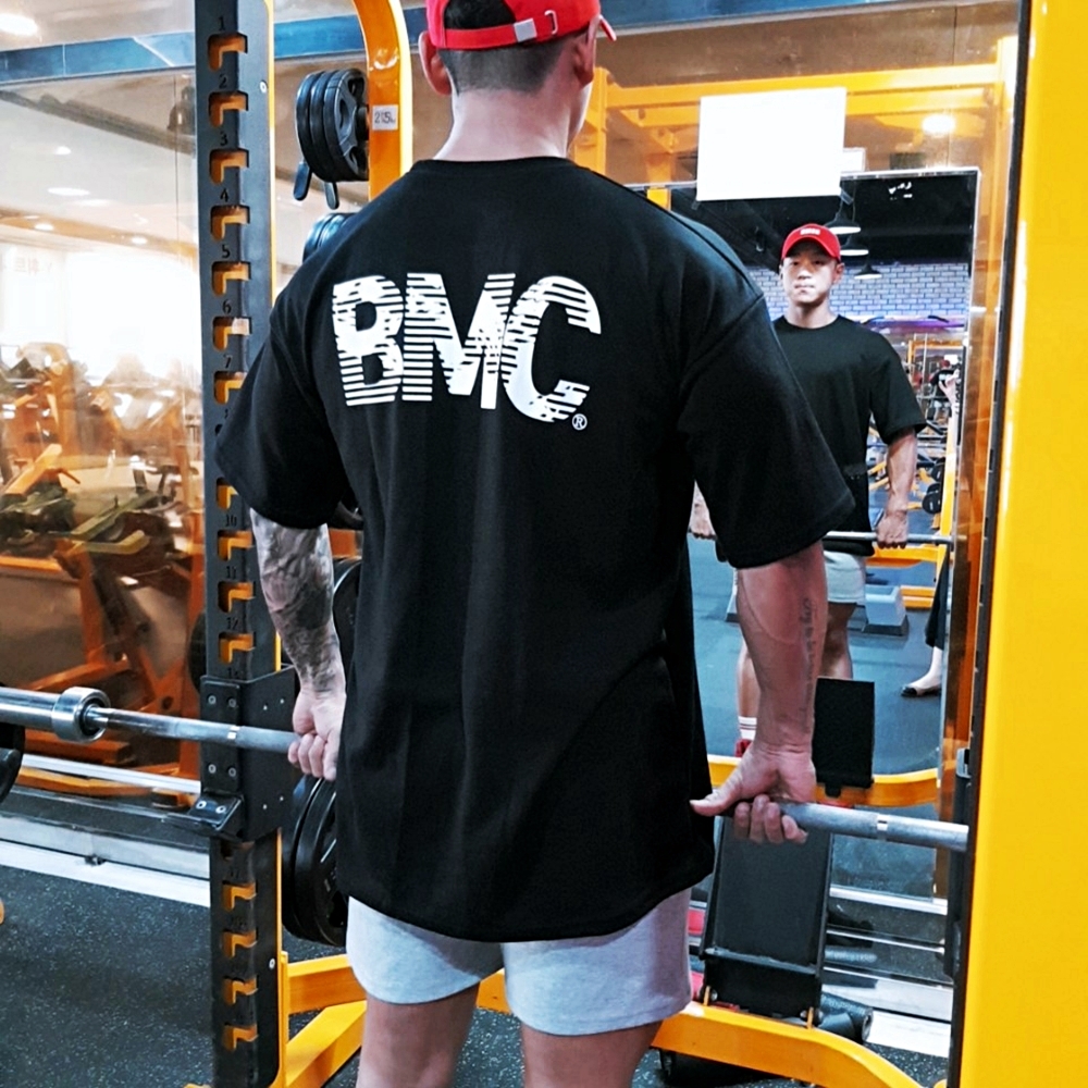 비스트모드 월드맵 남자 짐웨어 헬스 오버핏 반팔 티셔츠 블랙화이트 BSMD 이미지 3