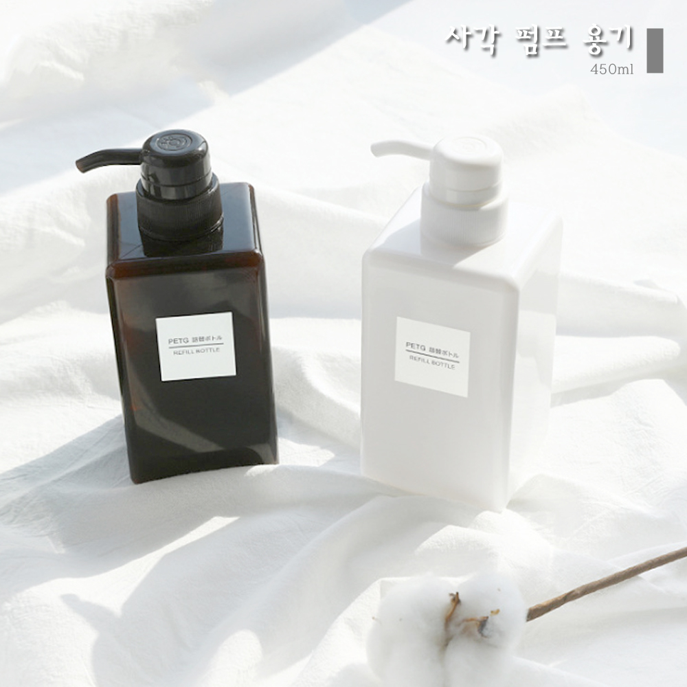 사각 펌프 용기 450ml / 화장품 리필 공병 디스펜서 로션 펌핑 샴푸 무지 - 상세 이미지 3