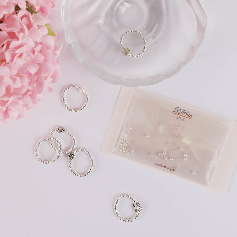 은볼 비즈 반지 DIY 만들기 키트 [Dahlia 925 실버볼 나비 진주 스마일 하트] - 상품 이미지