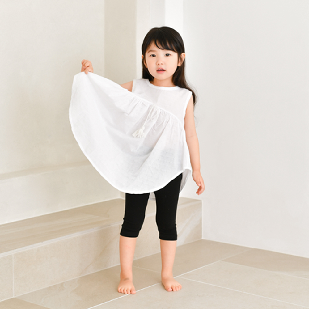 프랑테슬 나시원피스 여아 아동 화이트 블루 베이직 기본 보통핏 면