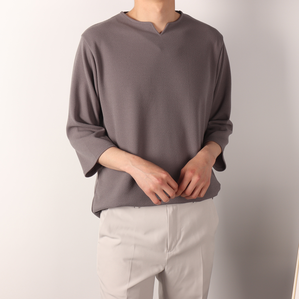 남성 반팔티 빅사이즈 브이넥 오버핏 칠부 남자 7부 티셔츠 이미지 4