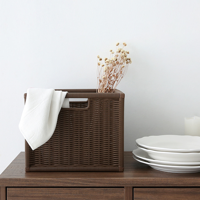 알로타 바스켓 6L 라탄 WP3001 305x305x240mm, 1단, 다크브라운 7375.1336 - 상세 이미지 2