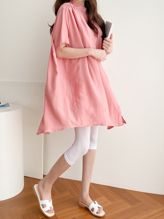여성 여름 롱셔츠 차이나카라 셔링 A라인 레깅스 임산부 롱 남방 미니 원피스 이미지 8