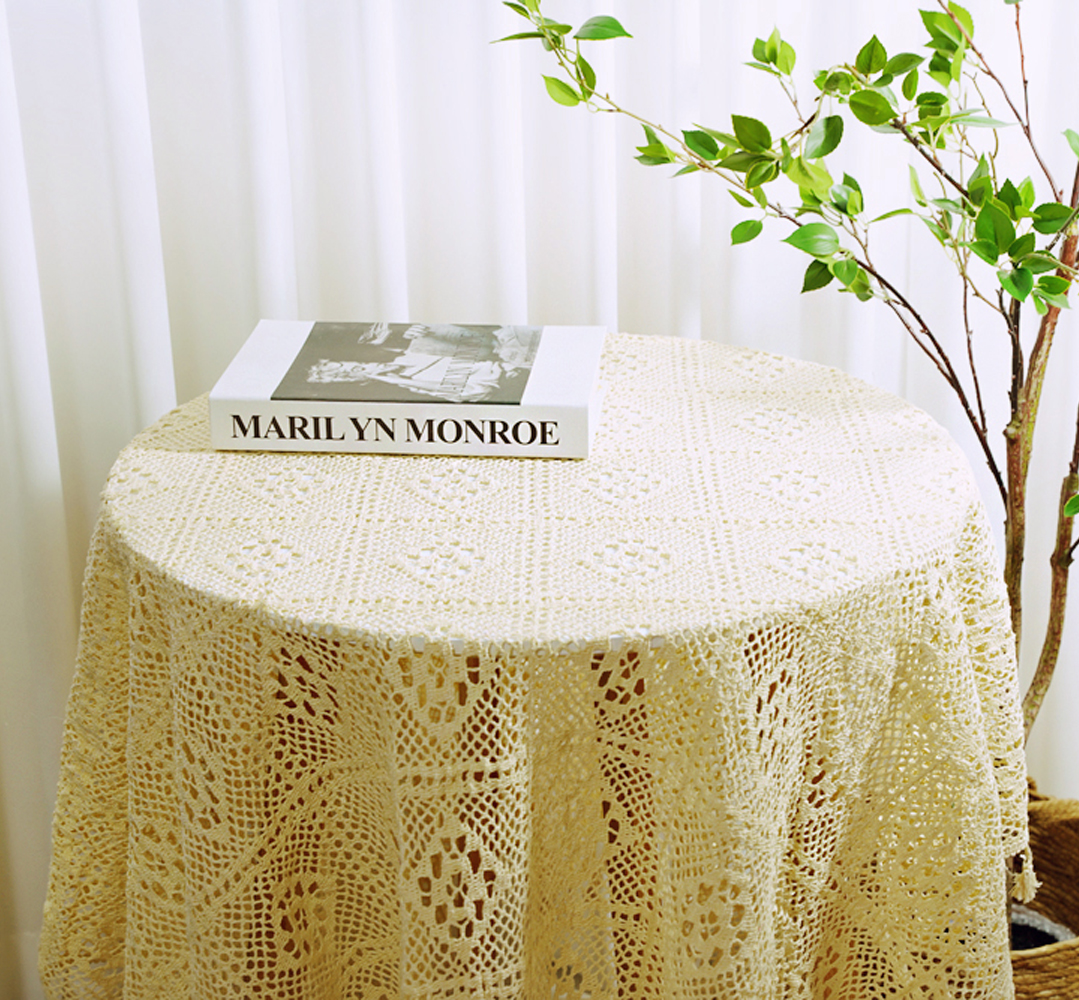 꾸민뜰 태슬 레트로 레이스 원형 테이블보 식탁보 (4type)