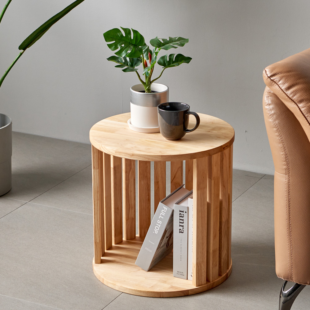 아테네 원형 원목 협탁 모듈 셋탑박스 침대 옆 선반 사이드 거실 테이블 2단