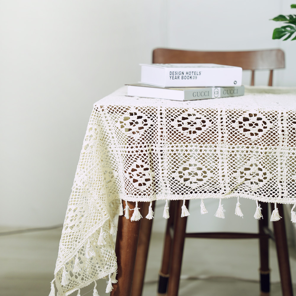꾸민뜰 태슬 레트로 레이스 원형 테이블보 식탁보 (4type)