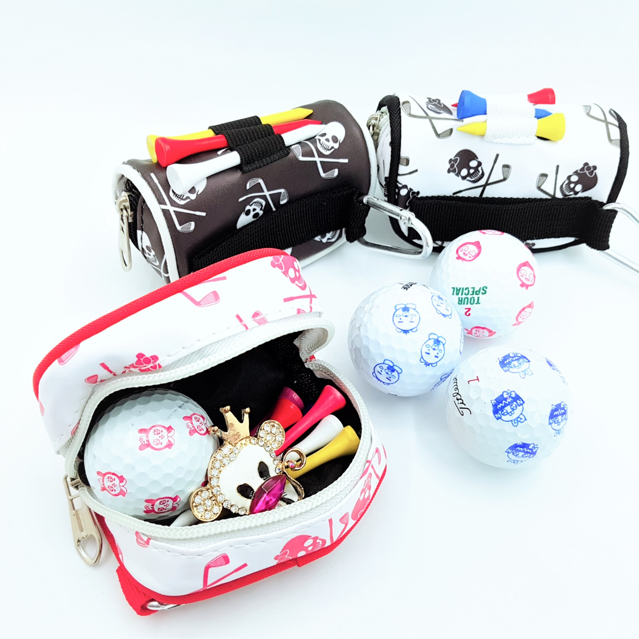 스컬 골프 볼 주머니 골프공 파우치 백 케이스 골프 힙색