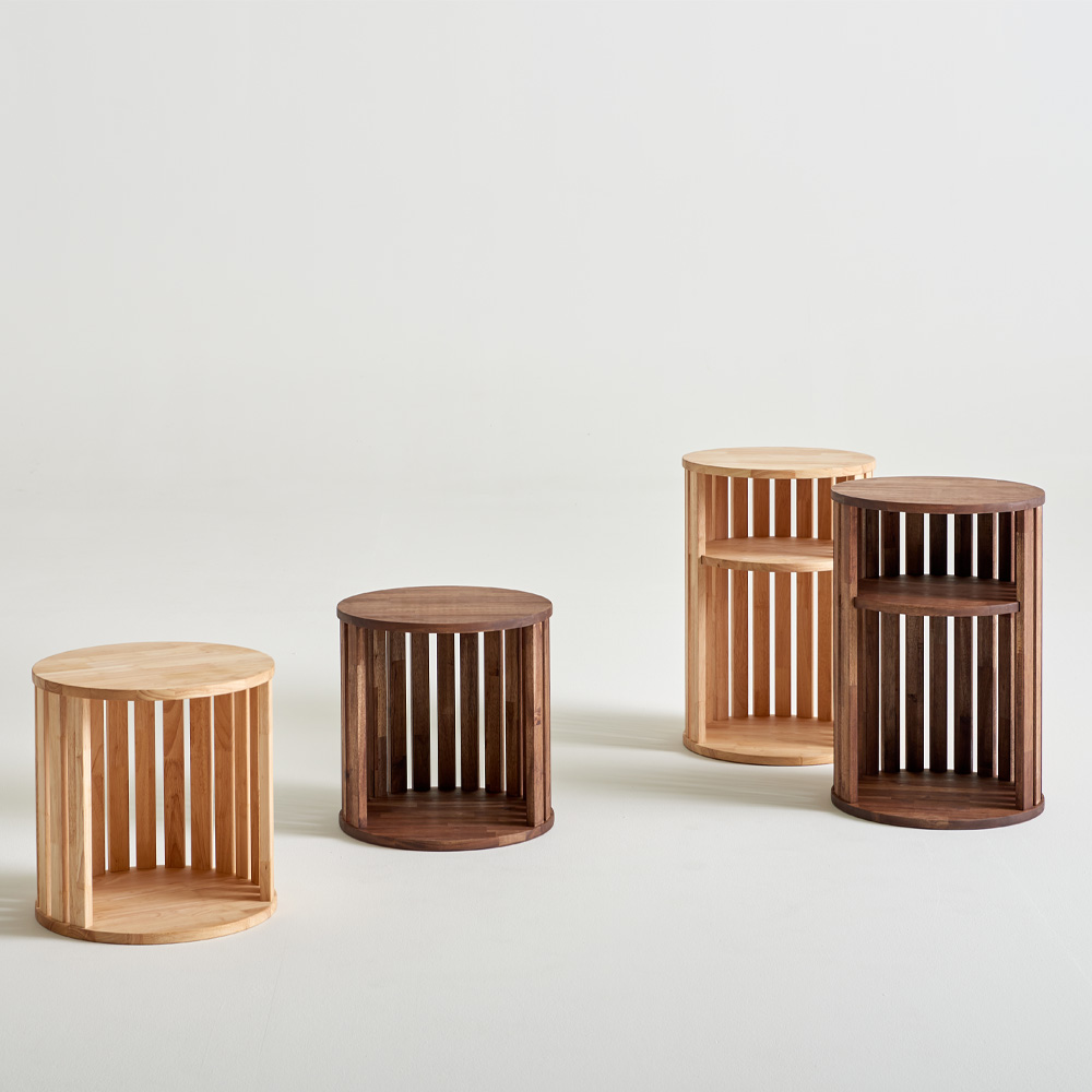 아테네 원형 원목 협탁 모듈 셋탑박스 침대 옆 선반 사이드 거실 테이블 2단