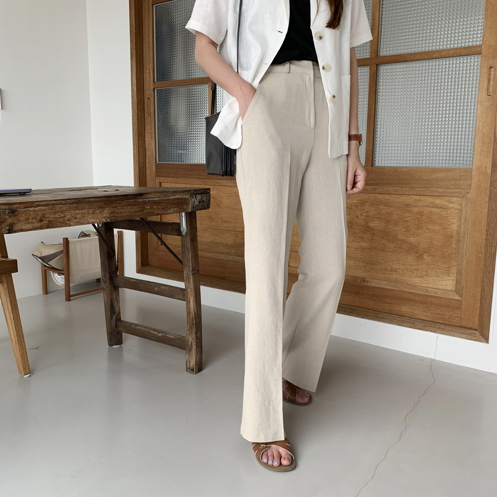 하이웨스트 세미 와이드 부츠컷슬랙스 여자 린넨바지 썸머 와이드팬츠 여성 여름슬랙스 통바지 - 상품 이미지