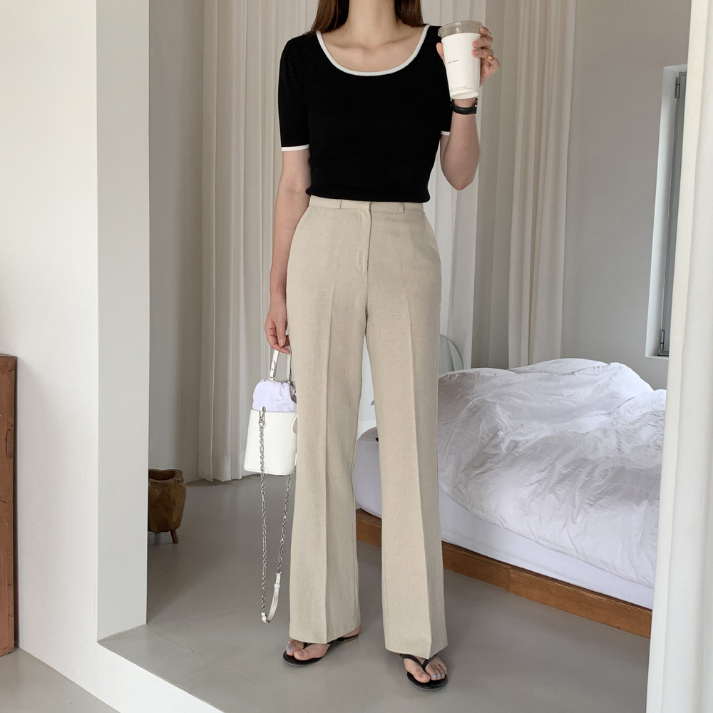 하이웨스트 세미 와이드 부츠컷슬랙스 여자 린넨바지 썸머 와이드팬츠 여성 여름슬랙스 통바지 - 상세 이미지 4