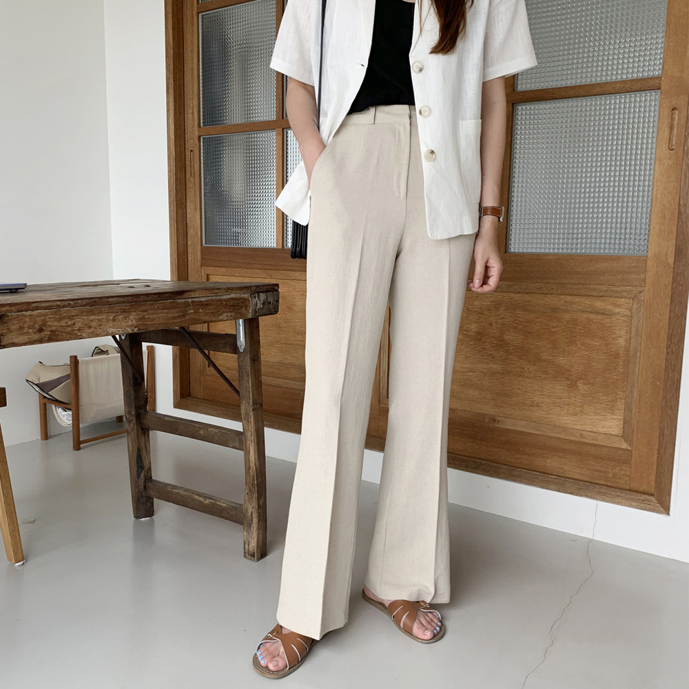 하이웨스트 세미 와이드 부츠컷슬랙스 여자 린넨바지 썸머 와이드팬츠 여성 여름슬랙스 통바지 - 상세 이미지 3