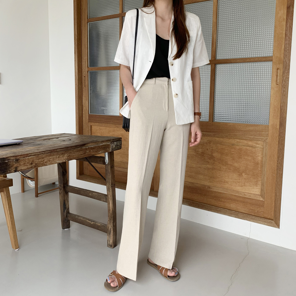 하이웨스트 세미 와이드 부츠컷슬랙스 여자 린넨바지 썸머 와이드팬츠 여성 여름슬랙스 통바지 - 상세 이미지 2