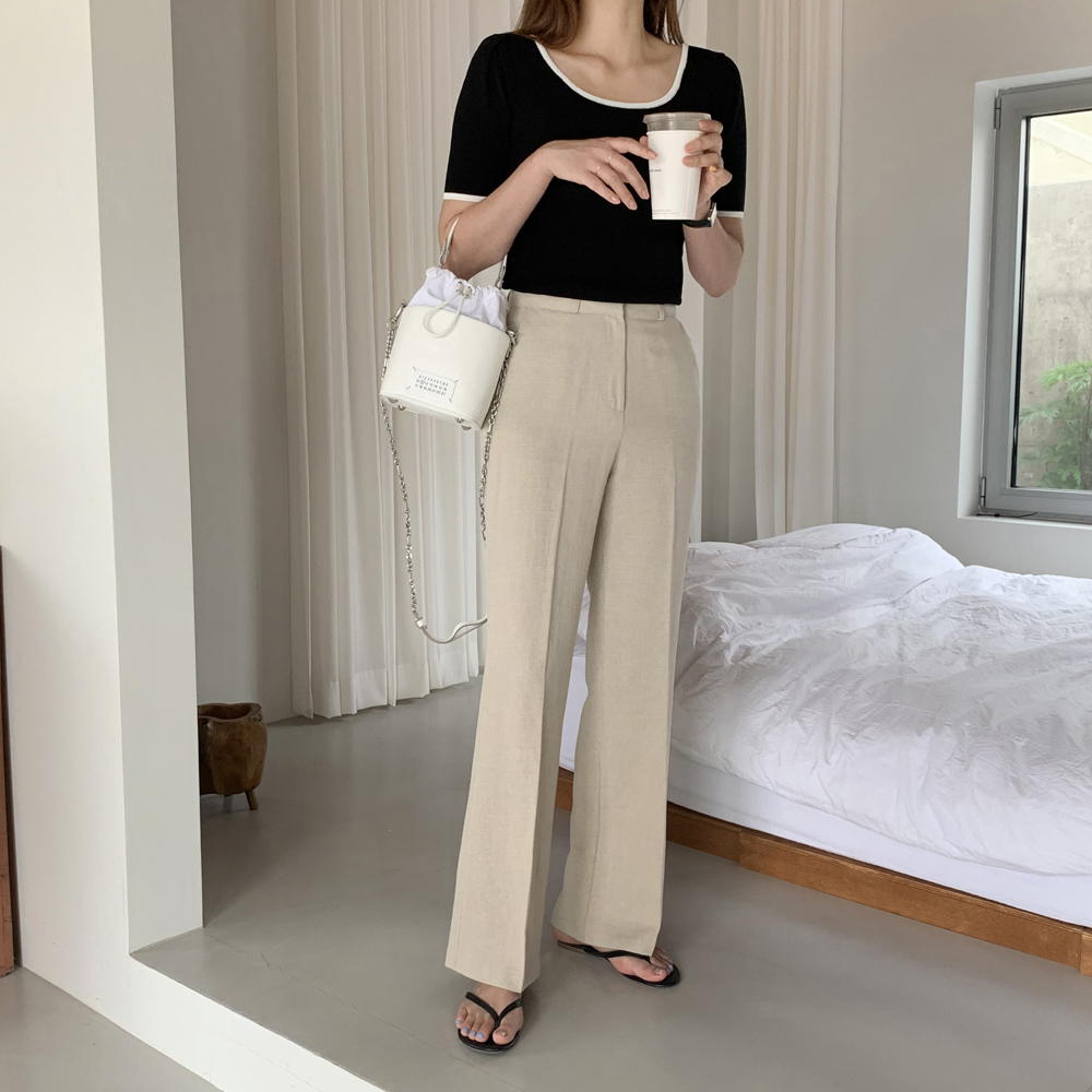 하이웨스트 세미 와이드 부츠컷슬랙스 여자 린넨바지 썸머 와이드팬츠 여성 여름슬랙스 통바지 - 상세 이미지 5