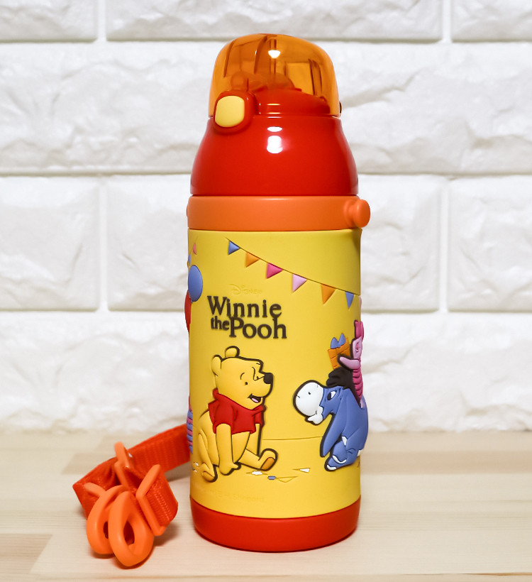 스케이터 디즈니 3D 원푸쉬 보냉 스테인리스 스트로 보틀 380ml  (스트렙 포함) / 곰돌이 푸 SSPV4 - 하카타몰