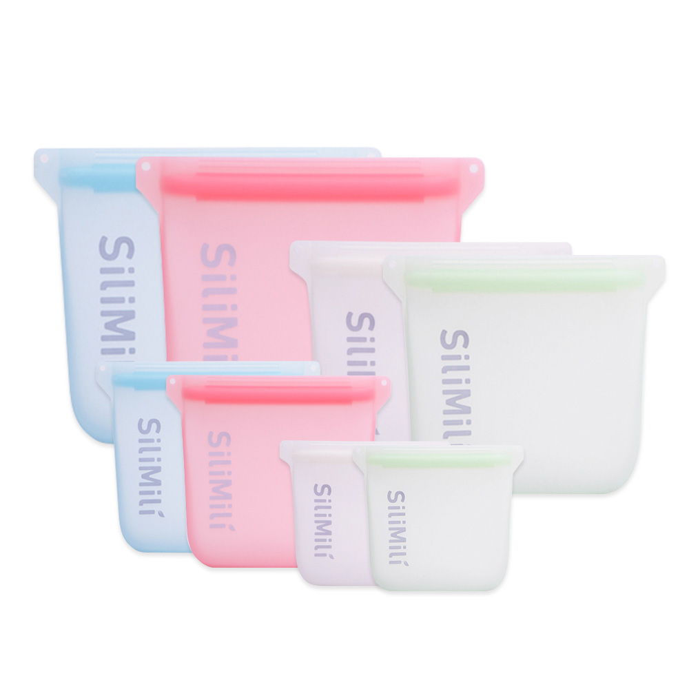 실리밀리 오리지널 스탠딩 실리콘지퍼백 사이즈 혼합 8종 (열탕 냉동 전자레인지 스팀배출)