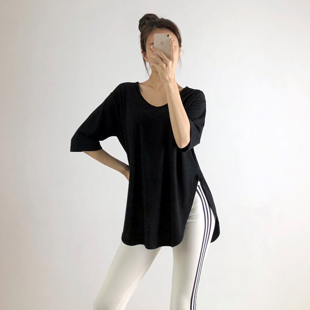7부 라운드컷팅 커버업티 필라테스 요가복 필라테스복 상의 커버업 운동복 티셔츠 - 상세 이미지 3
