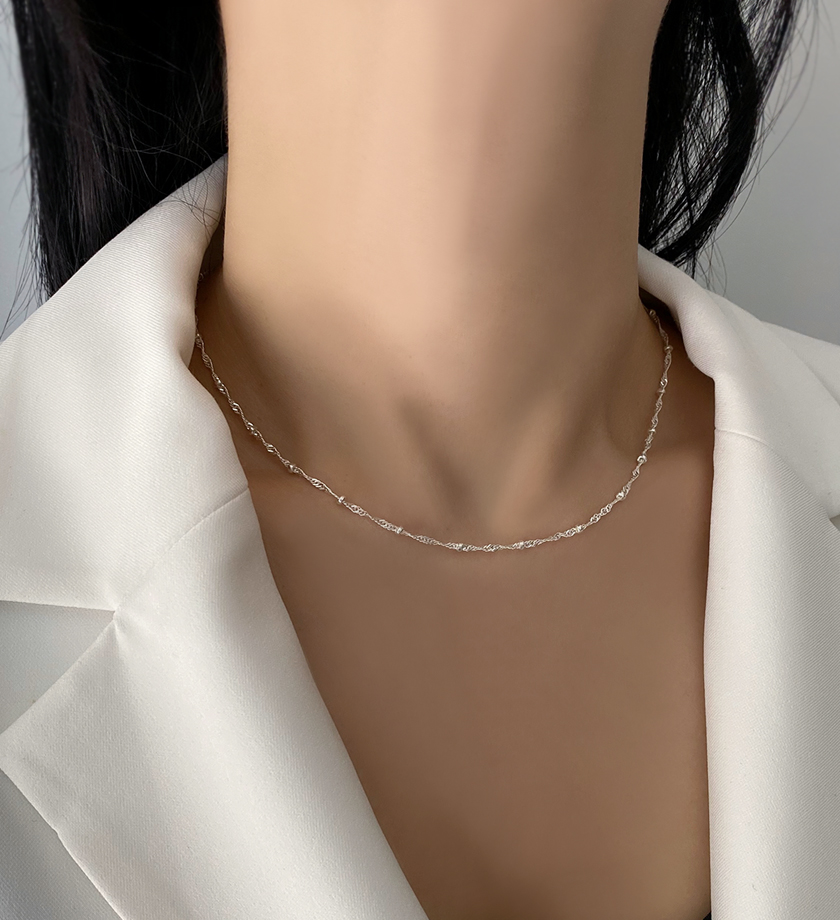 (무배/실버925) all silver 볼 포인트 트위스트 체인 은목걸이 이미지 3