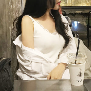 레이스나시 브이넥 레이어드 골지 끈 나시 (블랙,화이트,베이지,카키) 착용 후기 | 사이즈/핏 총정리 - 상품 이미지 2