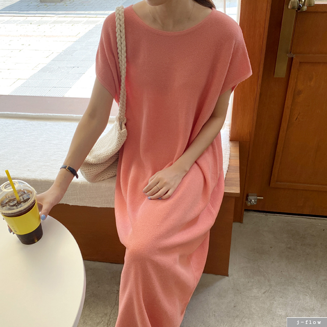 맥시 여름 오버핏 니트 롱 원피스 5color 봄 빅사이즈 린넨 반팔 박시 루즈핏 - 상세 이미지 4