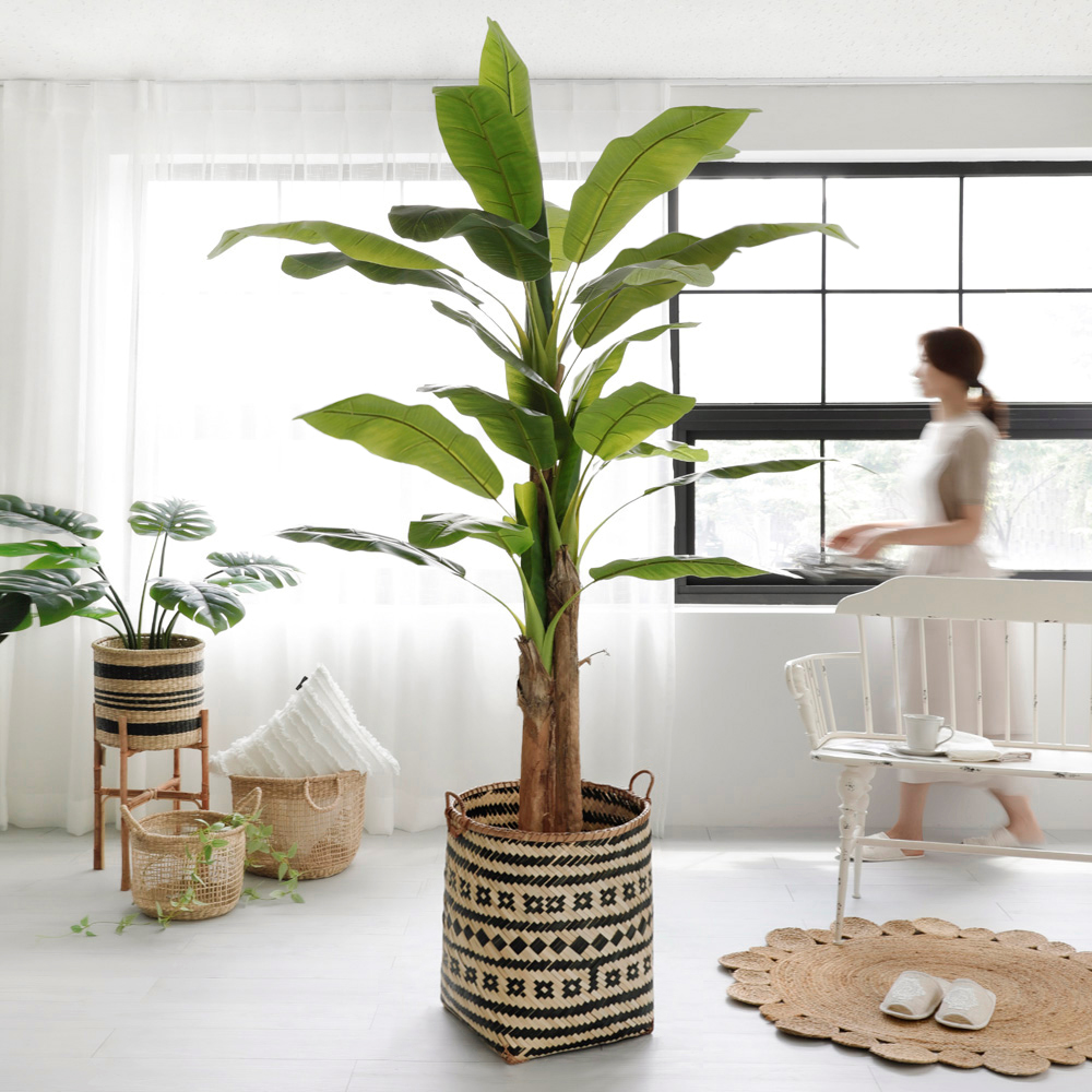 트로피칼 고급 대형 바나나 야자 인테리어 조화 나무 인조 관상목 알로카시아 인공 화분
